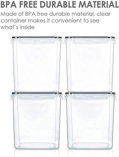 Vtopmart Food Storage Containers 2.5L / 84.5oz, 4 Pieces BPA Free Plastic Airtight Canister for Flour, Sugar, Baking Supplies, with 4 Measuring Cups and 24 Labels, Black