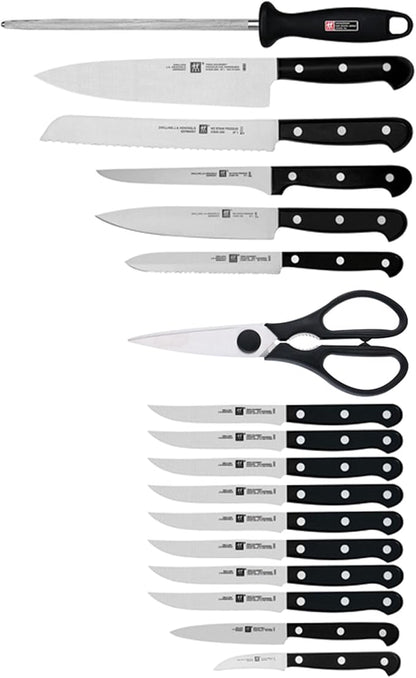 ZWILLING Twin Gourmet Classic 18-pc Knife Block Set, German Stainless Steel, 3 Rivet Handle, No-Stain, Includes Shears Honing Steel, Made in Spain