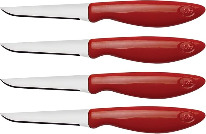 Joie Paring and Garnishing Knives, Set of 4, Stainless Steel, 2.75-Inch Tapered Blade for Maximum Precision, Ergonomic Handle, Colors May Vary