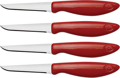 Joie Paring and Garnishing Knives, Set of 4, Stainless Steel, 2.75-Inch Tapered Blade for Maximum Precision, Ergonomic Handle, Colors May Vary