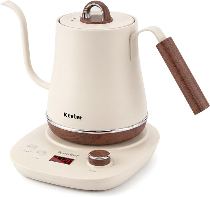 Electric Kettle, 1000W Quick Heating Gooseneck Kettles, 1.0L/33.82oz, 0.8mm Ultra-Fine Spout, Precise Water Flow Control, 304 Stainless Steel Inner, Auto Shut-Off, Boil Dry Protection, Matte Beige