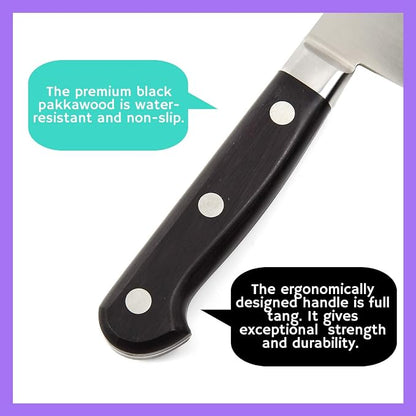 Japanese Multi Purpose Chef Knife INOX AUS-8A Stainless Steel Black Pakkawood Handle, Santoku 7-inch (180mm)