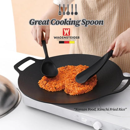 WAGENSTEIGER Set of 2pc Silicone Cooking Utensils: Wooden Handle Cooking & Serving Spoon+ Multi-Purpose Cooking Spoon, Heat Resistant Cooking Utensil, BPA Free, Safe Material for All Cooking Surfaces