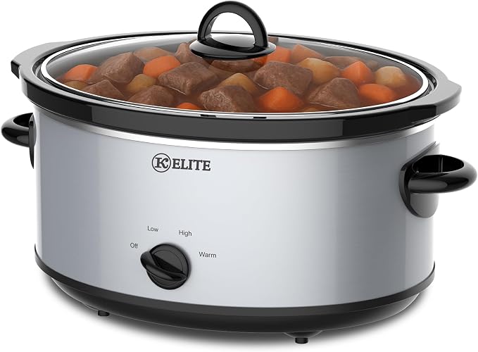 Kitchen Elite 7 Quart Slow Cooker for Large Families, Stainless Steel Crock Pot with 3 Heat Settings, Dishwasher-Safe Ceramic Pot & Tempered Glass Lid