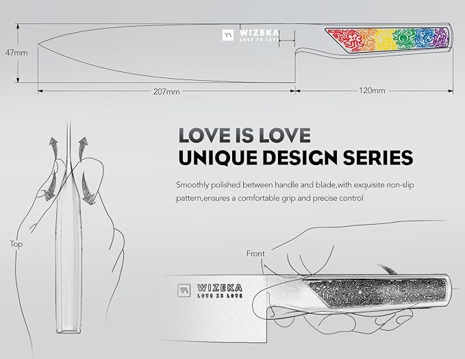 WIZEKA Chef Knife: 8 Inch: Extreme Sharp Kitchen Knife: Full Tang High Carbon Stainless Steel: Chef's knife with Ergonomic Handle with Unique Patterns,Rainbow Series