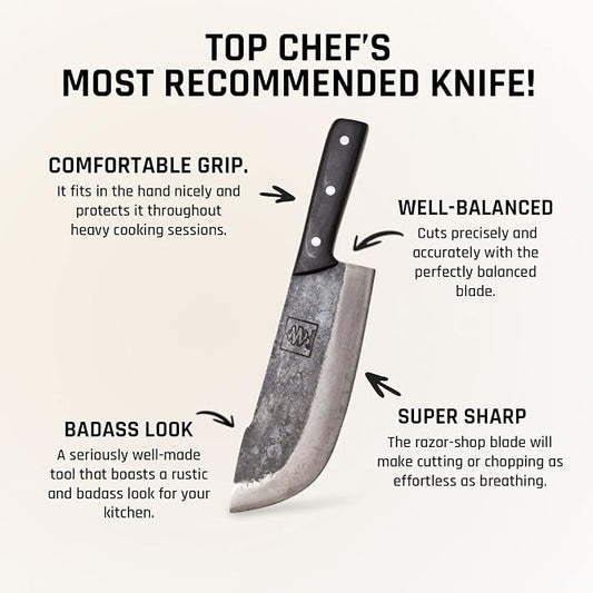 COOLINA Daozi 8" Butcher Knife, Hand-Forged High-Carbon Steel Cleaver for Heavy-Duty Meat Cutting, Slicing, Chopping, Brisket & BBQ, Full-Tang Forged Blade with Ergonomic Wood Handle