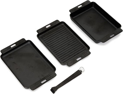 Current® Cast Iron Sizzle Plates 3-Piece Set - Deep Pan, Shallow Pan, Grill Pan with Removable Handle, Pre-Seasoned, Heat Retention, Compatible Model P Pizza Oven
