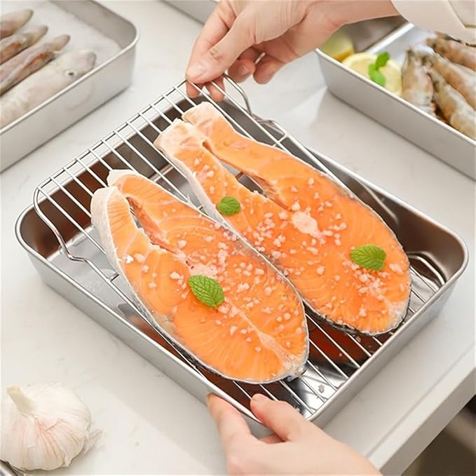 Sheet With Wire Rack And Cover Set, Stainless Baking Tray, Rust & Warp Resistant & Easy Clean Baking Pan For Oven Cooking, Cookie Sheet(31x24x5cm)