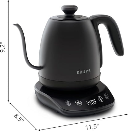 KRUPS Gooseneck Electric Kettle: 1L Stainless Steel, 1350W Fast Boiling, Boils 1 Cup in 80 Seconds, Temperature Control with 8 Presets, 60-Min Keep Warm, Precision Pour for Coffee and Tea