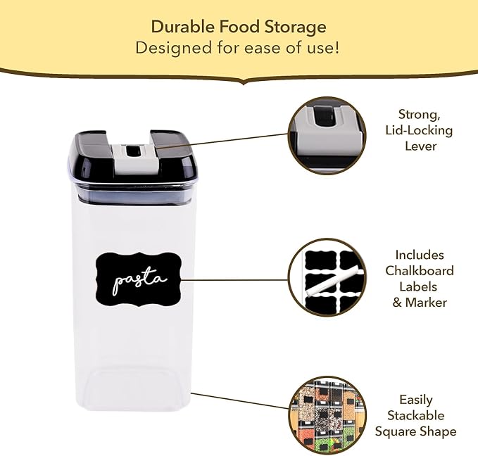 Simply Gourmet Airtight Food Storage Containers with Lids – 7 Piece Assorted Size Kitchen Pantry Organization Set, BPA-Free Clear Plastic, Stackable Containers for Cereal, Flour, Sugar, Rice, Snacks
