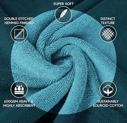 Luxury Bath Towels Set of 4, 27x54 Inches 600GSM 100% Cotton Ring Spun – Daily Use Highly Absorbent Viscose Stripe Bath Towel Sets for Bathroom, Hotel, Spa (Turquoise)