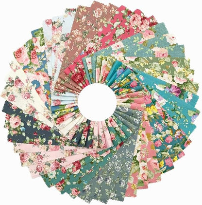 42 Pcs Jelly Roll Fabric Strips for Quilting Fabrics, Sewing Supplies DIY Crafts 2.6 Inch Precut Cotton Fabric Bundles with Wavy Edges, Floral Rose Patchwork
