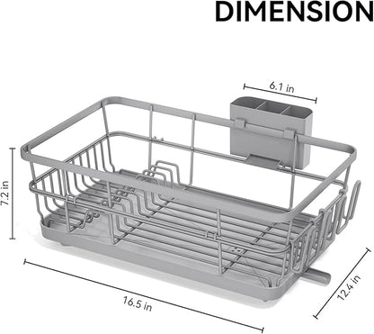 TOOLF Dish Drying Rack, Dish Racks for Kitchen Counter, Stainless Steel Sink Organization and Storage Essentials with Cutlery Holder, Dish Drainer, Home and Apartment Decor, 12.4''W x 16.5''L, Gray