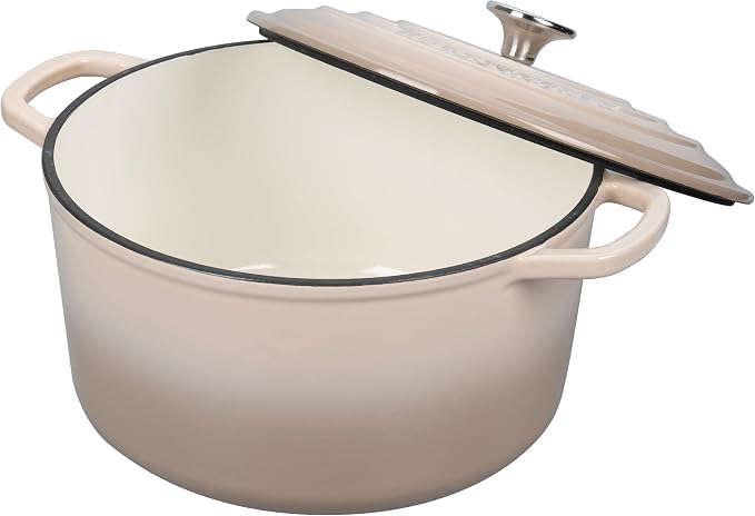 VORRINGARD Enameled Cast Iron Dutch Oven Pot with Lid, for Sourdough Bread Baking, Round Dutch Ovens, 4.5 Quart, Latte