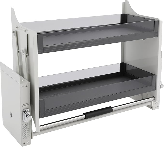 White Glass Pull-Down Shelf for Cabinets Pull Down Heavy Duty Shelf Organizer 2-Tier Space Saver 26.5lbs Capacity Easy-Access Storage Rack for Spices & Utensils