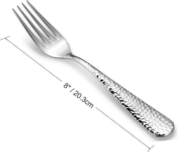 KEAWELL Premium 8-Piece Louise Hammered Fork Set, 18/10 Stainless Steel, Fine Fork Set with Round Edge, Brightly-Mirror polished, Dishwasher Safe. (8, 8" Dinner Forks)