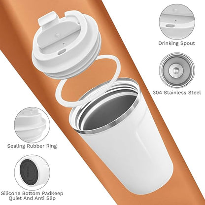 SPLMIFA Travel Coffee Mugs Leak-Proof, Reusable Coffee Cups with Lids, Stainless Steel Vacuum Insulated Coffee Tumblers, Thermal Insulation Cups for Men and Women Hot & Cold Drinks(2nd-White, 17OZ)