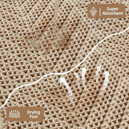Sunfly Waffle Bath Mat, Boho Bath Rugs for Bathroom Floor Super Absorbent & Quick Dry, Non-Slip Washable Bath Mat with Tassels, Ultra Soft Farmhouse Bathroom Decor 24"*48" Beige