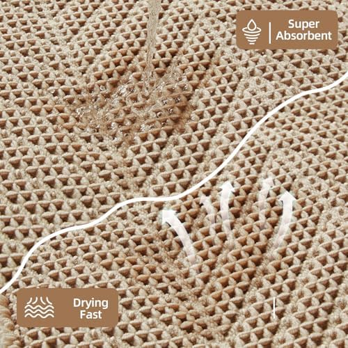 Sunfly Waffle Bath Mat, Boho Bath Rugs for Bathroom Floor Super Absorbent & Quick Dry, Non-Slip Washable Bath Mat with Tassels, Ultra Soft Farmhouse Bathroom Decor 16"*24" Beige