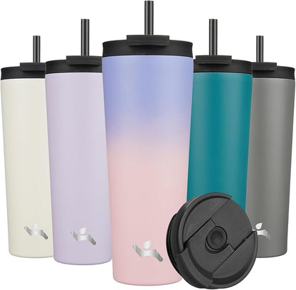 Konokyo 26 OZ Insulated Tumbler with Lid and 2 Straws Stainless Steel Water Bottle Vacuum Travel Mug Coffee Cup,Pastel Sunset