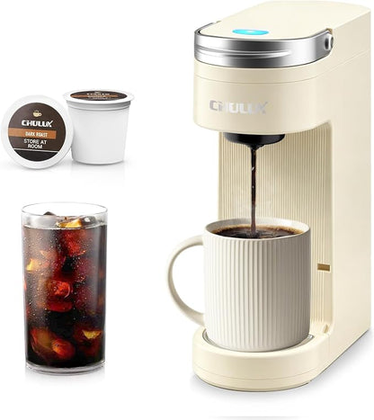 CHULUX Compact Single Cup Coffee Maker for K Cup Pod, Auto Shut-Off, Cream
