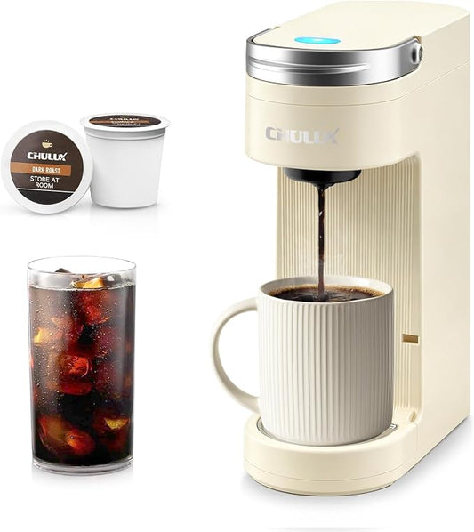 CHULUX Compact Single Cup Coffee Maker for K Cup Pod, Auto Shut-Off, Cream