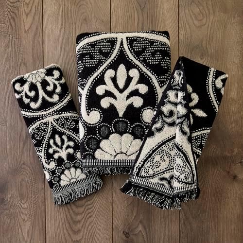 SKL Home Amherst Medallion Bath Towel, Premium 100% Cotton, Black