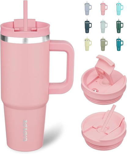 BJPKPK 30oz Stainless Steel Insulated Tumbler With Handle And Lid Straw Travel Coffee Mug Thermal Cup,Light Pink