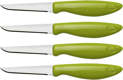 Joie Paring and Garnishing Knives, Set of 4, Stainless Steel, 2.75-Inch Tapered Blade for Maximum Precision, Ergonomic Handle, Colors May Vary