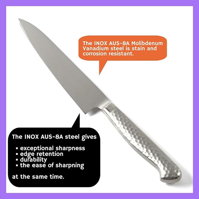 Japanese Petty Knife INOX AUS-8A Stainless Steel Integrated Handle, 6-inch (150mm)