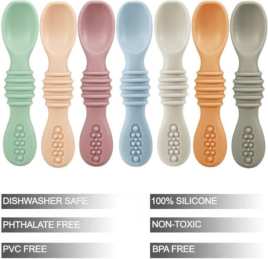 PandaEar 7 Pack Baby Led Weaning Spoons| Silicone Baby Spoons Self Feeding Utensils, Toddler Infant Feeding Spoon First Stage