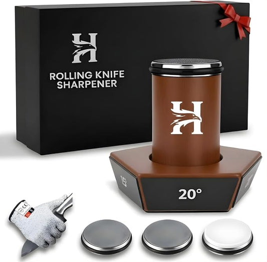 5 Angles High Carbon Stainless Steel Rolling Knife Sharpener with 400, 1000 & 3000 Replacement Discs - Blunt Knife Sharpening Kit with 12°, 15°, 17°, 19° and 22° Sharpening for Kitchen & Chef's Knives