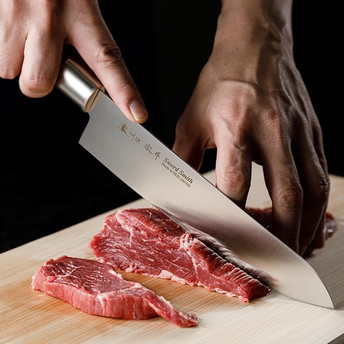 Chef Knife, 8 Inch Japanese knife, 濃州正宗作, Stainless steel, Rubber Wood Handle, Kitchen knife, HOUCHO