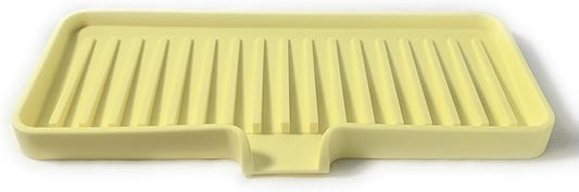Silicone Soap Dish Tray and Sponge Holder with Drain Chute, Rectangular, Kitchen and Bathroom Sink Organizer (Pale Yellow, 9"x3.5")