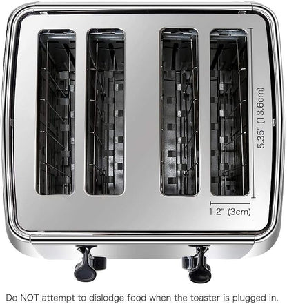 Toaster 4 Slice Stainless Steel Bagel Toaster Extra Wide Slots with 6 Browning Setting, Bagel/Reheat/Defrost/Cancel Function for Toasting Bread, Bagels and Waffles, 1500W, Silver