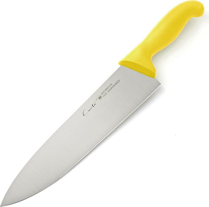 CURTA 10-inch Commercial-Grade Chef's Knife, NSF Listed, Ergonomic, Non-slip Yellow Handle, High Carbon 420 Stainless Steel Forged Blade Straight Edge, Dishwasher Safe, Rust Proof