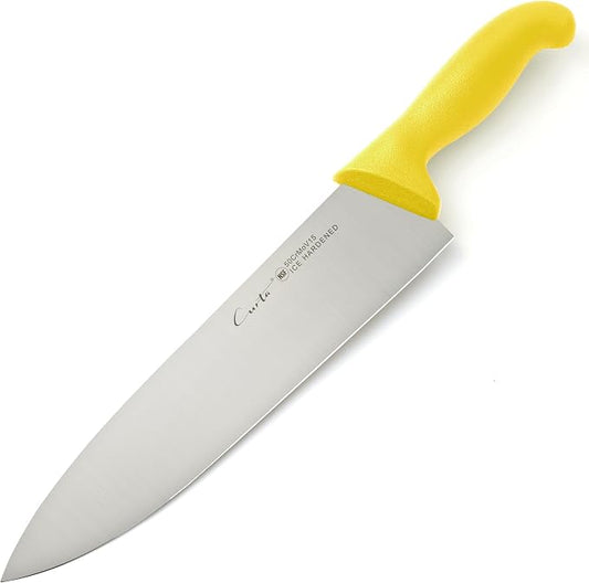 CURTA 10-inch Commercial-Grade Chef's Knife, NSF Listed, Ergonomic, Non-slip Yellow Handle, High Carbon 420 Stainless Steel Forged Blade Straight Edge, Dishwasher Safe, Rust Proof