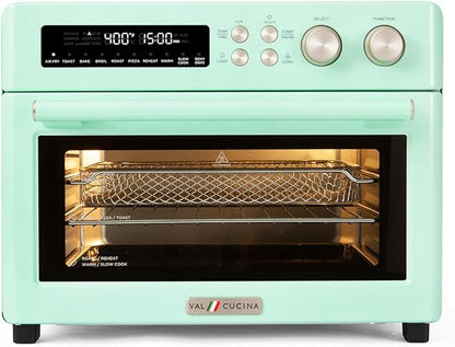 VAL CUCINA Retro 26.3 QT Infrared Heating Air Fryer Toaster Oven, Large Countertop Convection Oven 10-in-1 Combo, 6-Slice Toast, Enamel Baking Pan Easy Clean with Recipe Book