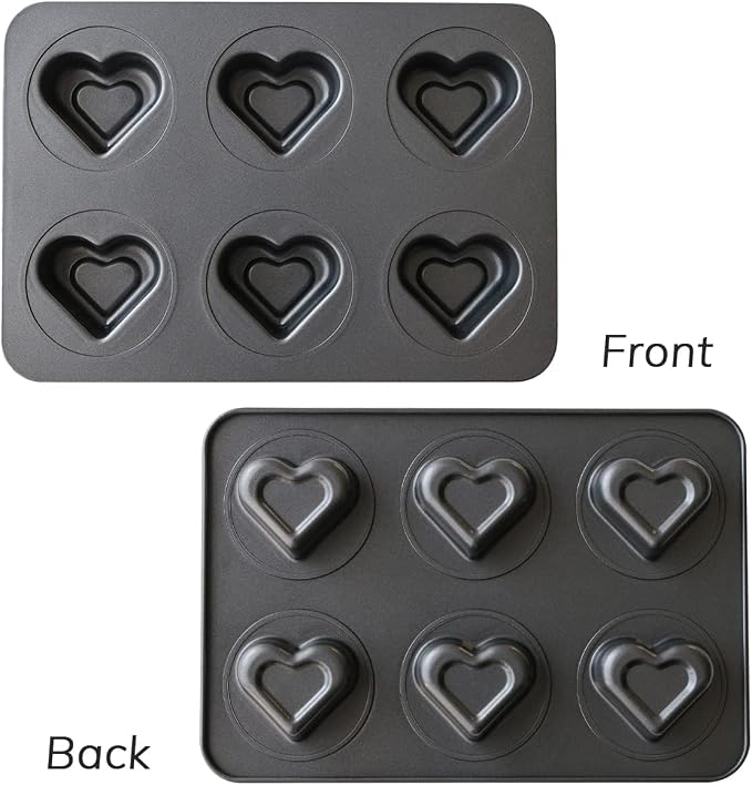 6 Cup Valentines Heart Shape Muffin Cupcake Pan Nonstick Cheesecake Brownie Cookie Cake Baking Tin Tray Mold, for Christmas Birthday Anniversary Wedding