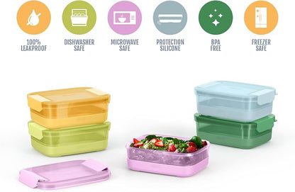 Ello Plastic Meal Prep Set BPA Free Plastic Food Storage Container with Silicone Boot and Airtight Lids, Dishwasher, Microwave, and Freezer Safe.