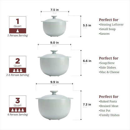 MINH LONG 2-Qt Porcelain Dutch Oven with Lid – Lead & Cadmium Free, Oven Safe to 482°F, Heat Retention, Clay Pot for Cooking on Gas & Infrared Cooktop, Use to Marinate, Cook, Bake, Refrigerate & Serve