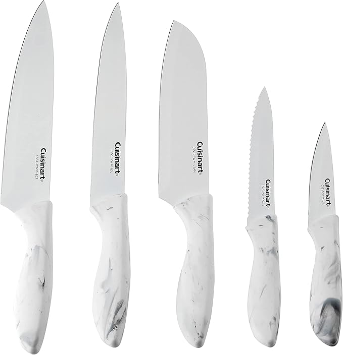 Cuisinart C55-10PWM Ceramic Coated Knife Set with Blade Guard Sheaths (10- Piece Set) in Faux Marble