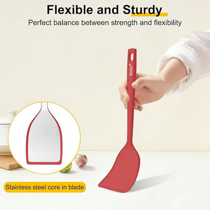Beijiyi 4 Pack Silicone Spatula Set, High Heat Resistant, For Non-Stick Pan | Food Grade, BPA Free, Scratch-Free, Non-Toxic Kitchen Utensils, Turner Flipper for Cooking, Flipping, Dishwasher Safe