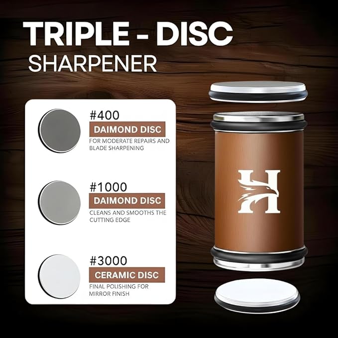4 Angles High Carbon Stainless Steel Rolling Knife Sharpener with 400, 1000 & 3000 Replacement Discs - Blunt Knife Sharpening Kit with 15°, 18°, 20°, and 22° Sharpening for Kitchen & Chef's Knives