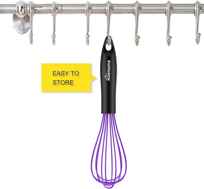 NileHome Silicone Whisk 10", Kitchen Whisk Kitchen Wisk Wire Whisks for Cooking, Whisking, Blending, Beating, Stirring-Purple