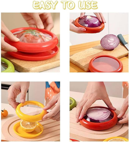 Reusable Fruit and Vegetable Storage Containers Lemon Keeper Tomato Holder Silicone Food Savers Fresh Stretch Pod for Fridge 2 Pack