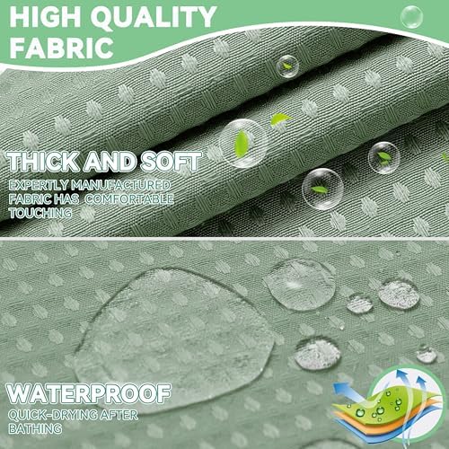 Conbo Mio No Hook Sage Green Waffle Weave Shower Curtain with Snap in Liner Set, Hotel Luxury Shower Curtains for Bathroom with See Through Top Window, Waterproof, Washable 71W x 74H