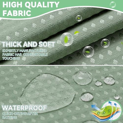 Conbo Mio No Hook Sage Green Waffle Weave Shower Curtain with Snap in Liner Set, Hotel Luxury Shower Curtains for Bathroom with See Through Top Window, Waterproof, Washable 71W x 74H