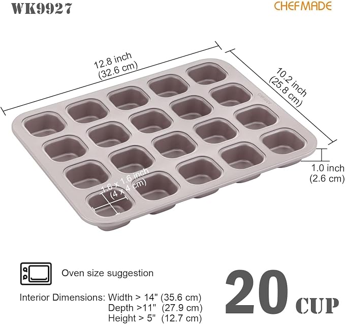CHEFMADE Brownie Cake Pan, Nonstick 20 Cavity Square Muffin Bakeware