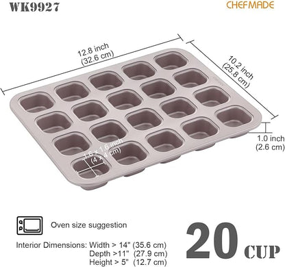 CHEFMADE Brownie Cake Pan, Nonstick 20 Cavity Square Muffin Bakeware